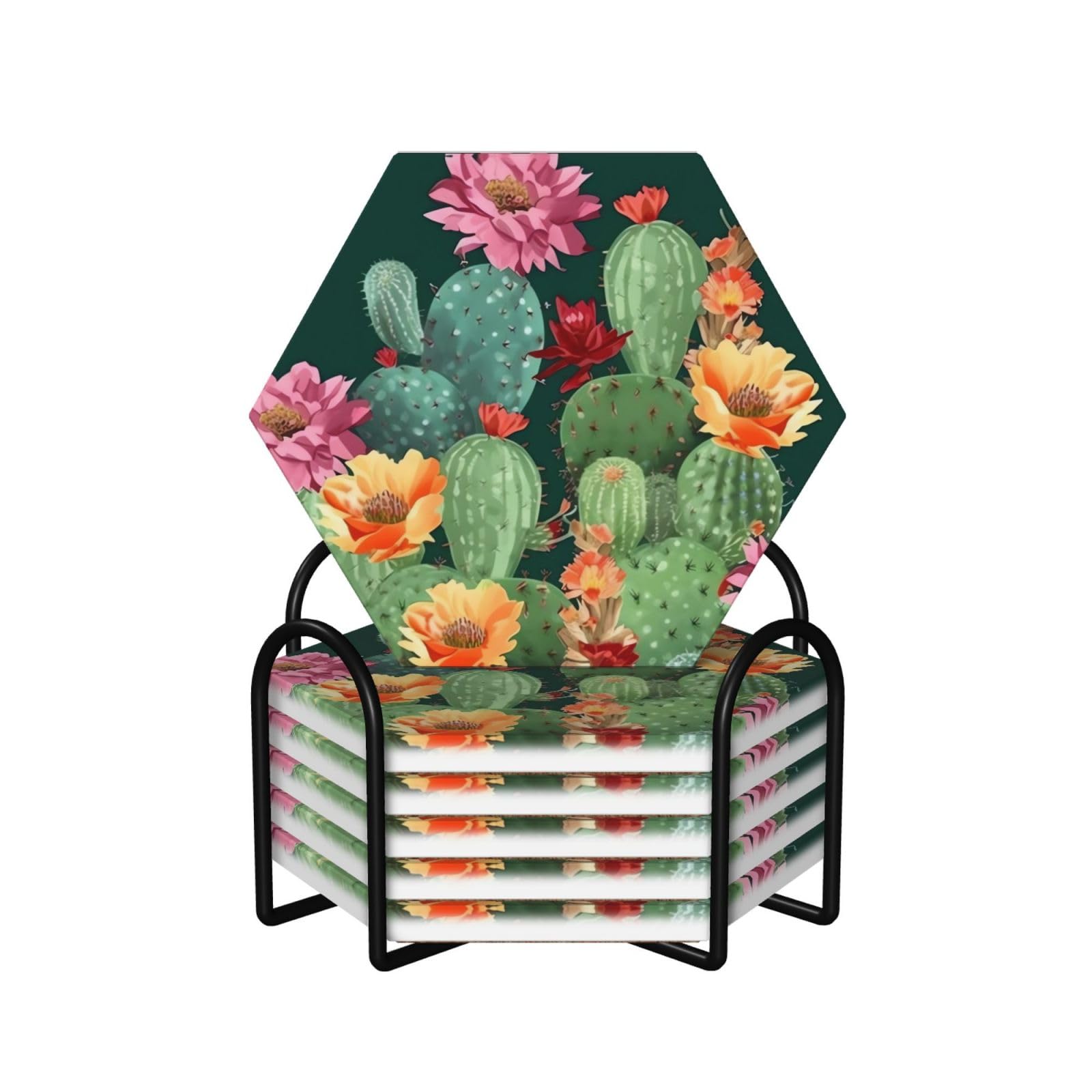 Dessous de verre en céramique haut de gamme à motif floral avec support métallique chic
