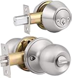 Brotima 1 Pack Keyed Alike Door Lock Set with Deadbolt, Satin Nickel Finished Double Cylinder Deadbolt Lock Set, Security Round Style Entry Door Knobs