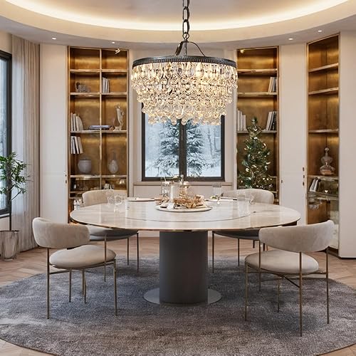 Miniatura 5 de Candelabro de cristal redondo vintage de 9 pulgadas, candelabro con detalles de cristal de lágrima sobre la isla de cocina, candelabro de cristal K9