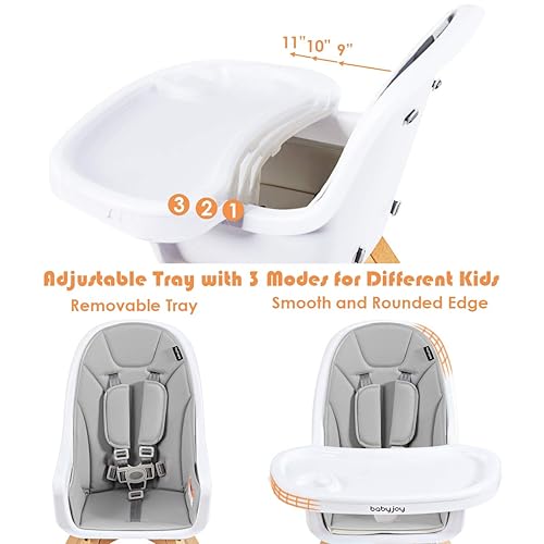 Miniatura 3 de BABY JOY Silla alta 3 en 1 silla alta convertible silla mecedora asiento elevador silla de comedor para bebés con bandeja doble extraíble cinturón