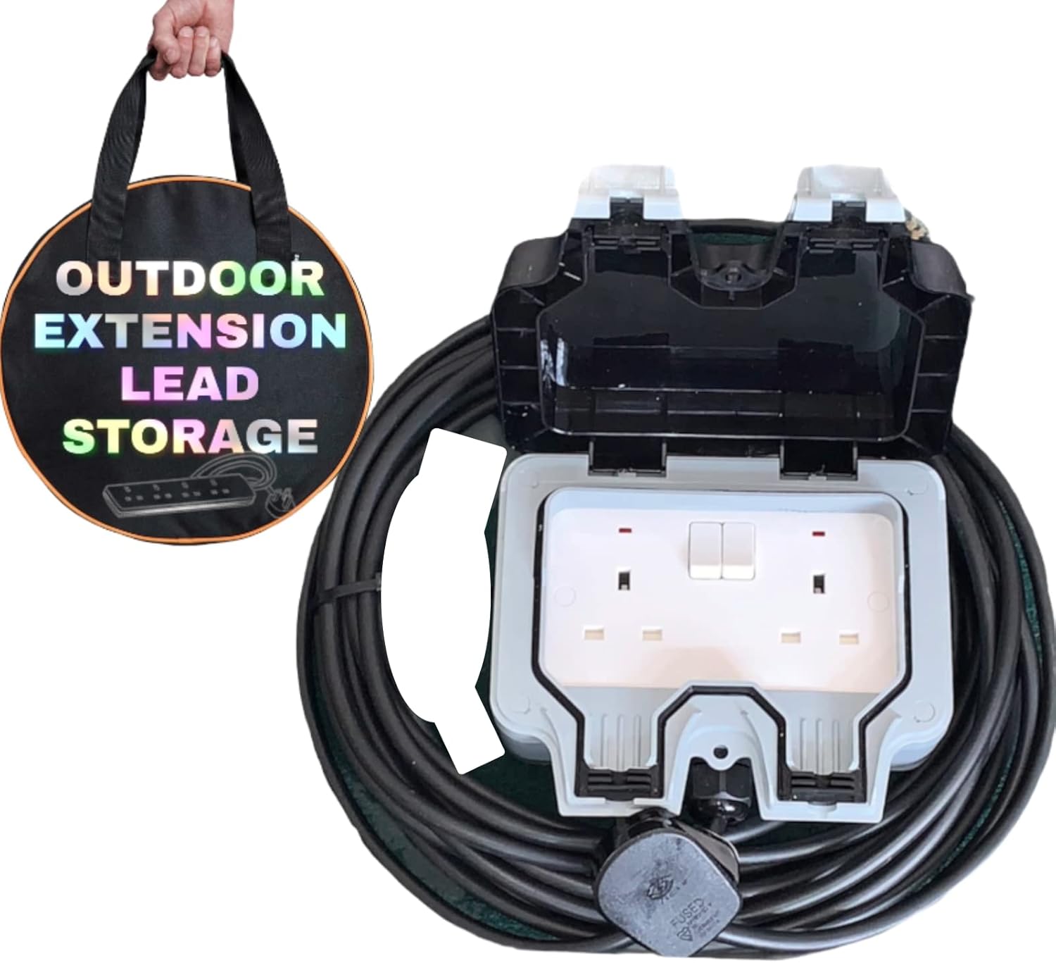 Waterproof Extension Lead With Reel Cable Tidy Bag IP66 Garden