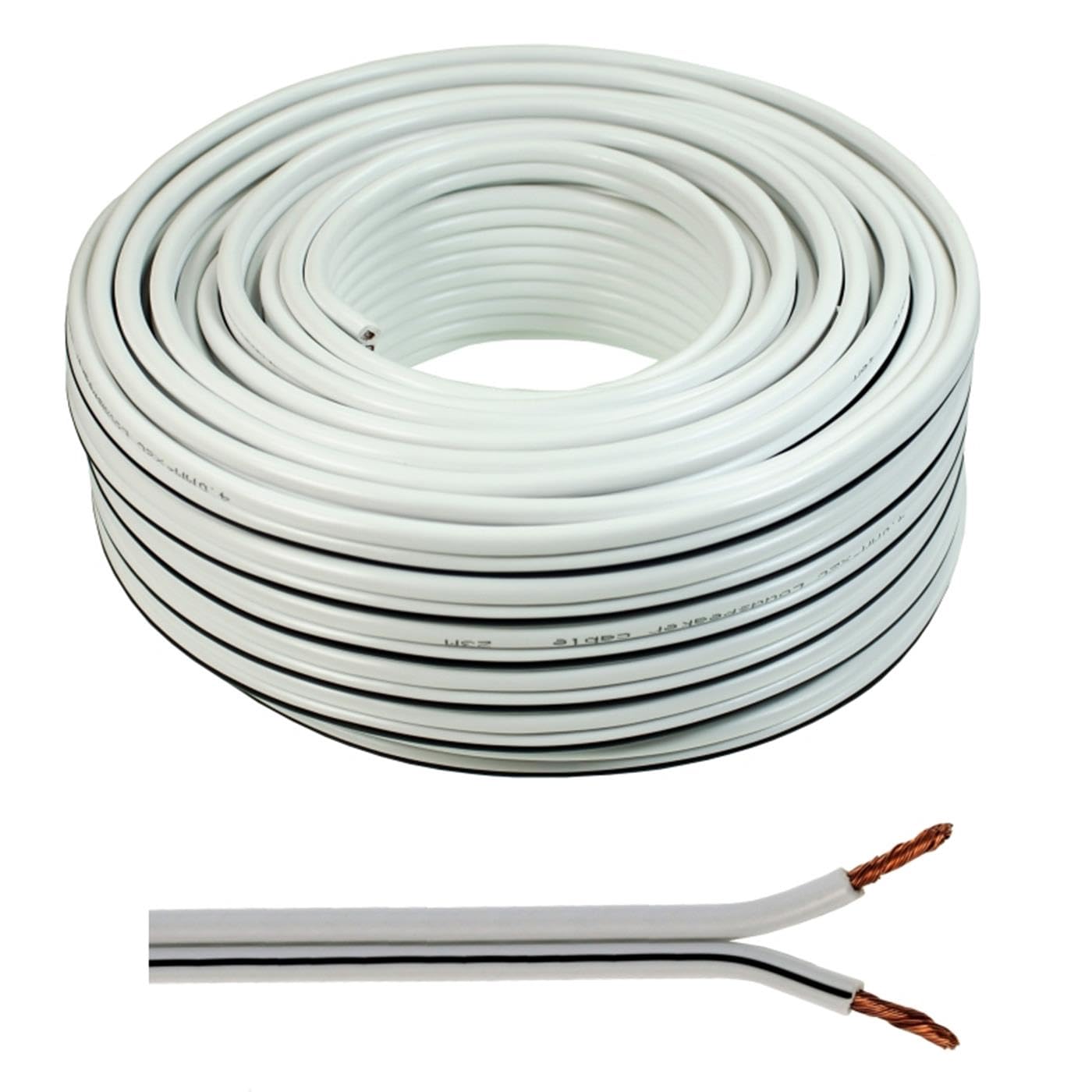 Cavo Altoparlante 25m Bianco 0,75mm&sup2; &ndash; Rame Duplex Per Audio E Box, Prezzo Al Metro