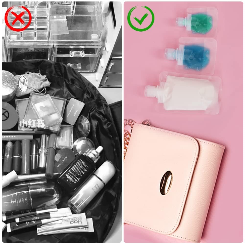Kit Viaggio Liquidi,15 PCS Borse Portatili per Fluidi da Viaggio Sacchetto di Spremere Ricaricabile 30 / 50 / 100 ML con Etichetta Trasparente e un Piccolo Imbuto per Lozione Shampoo Balsamo