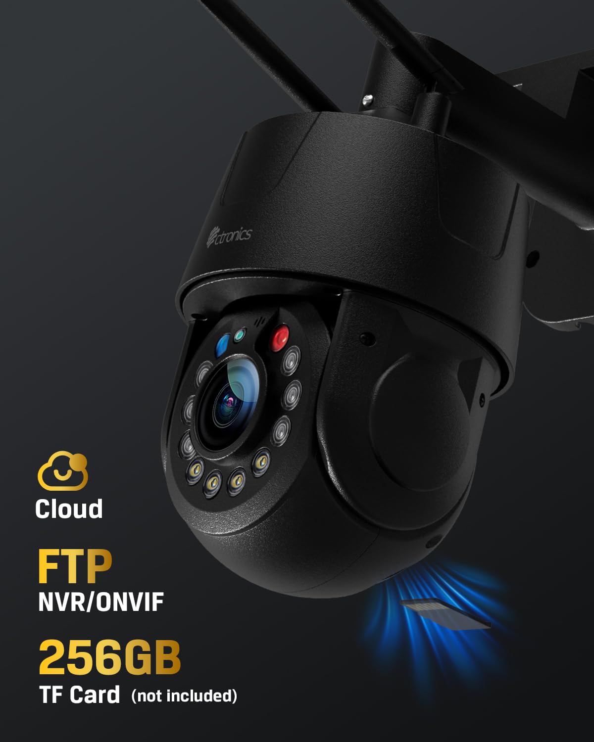 Ctronics 4K 30X Zoom Ottico Telecamera Esterno WiFi, Auto-Tracking/Zoom | Visione Notturna IR 150m/50m Colore, WiFi 5G/2,4GHz, Pattuglie & 32 Preset, TF 256GB/FTP/NVR,Metallo