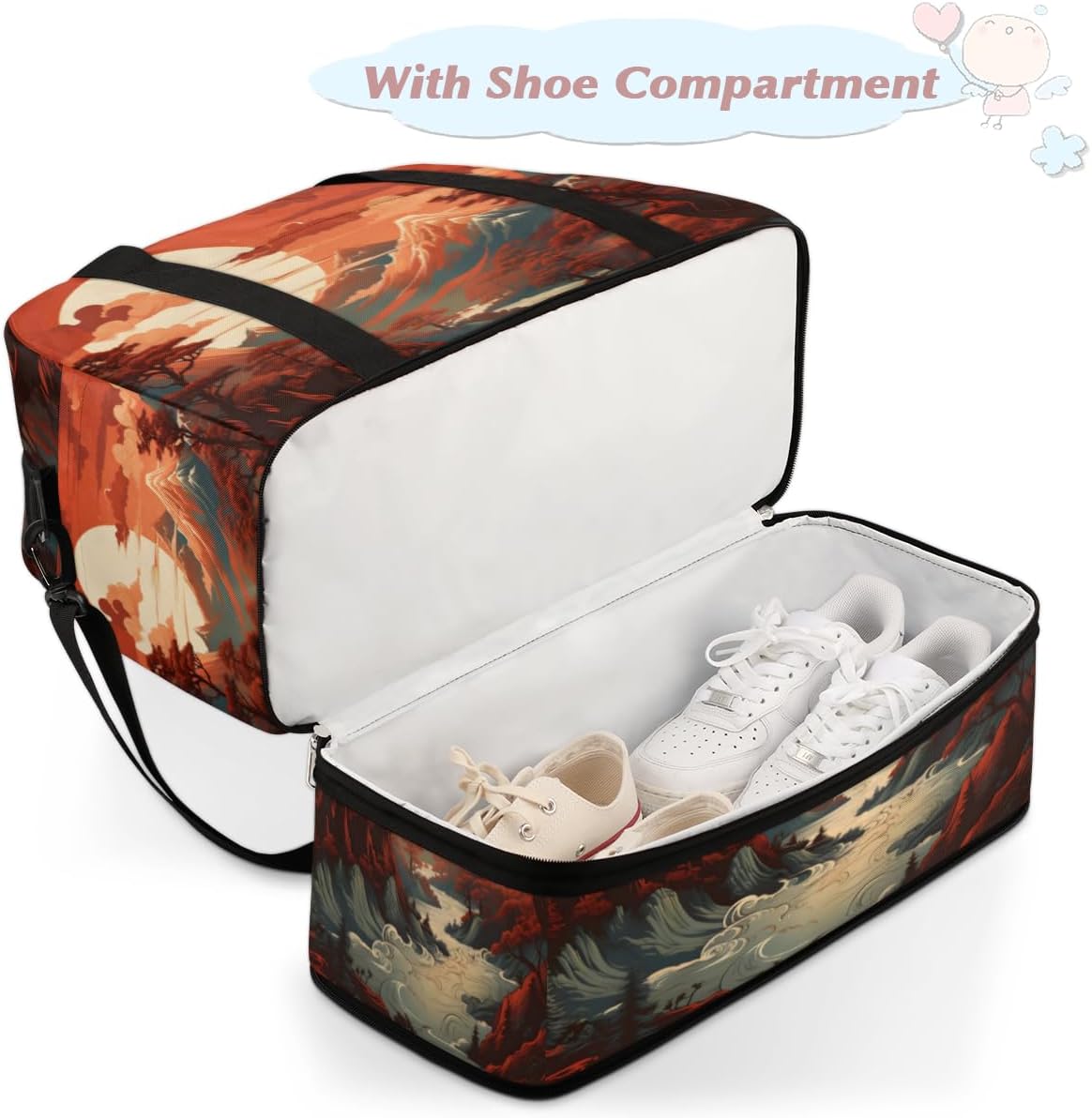 QsirBC Modern Mountain Texture Gym Bag for Women Duffle Tote with Shoes Compartment Men Weekender Duffel for Dance Travel Sports Swimming Overnight