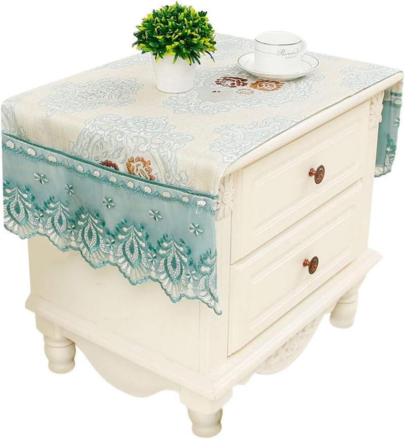 Topwon Bedside Table Cloth Night Stands Dust Proof Cover Table Cloth Mat European Style Home Room Decor(White)