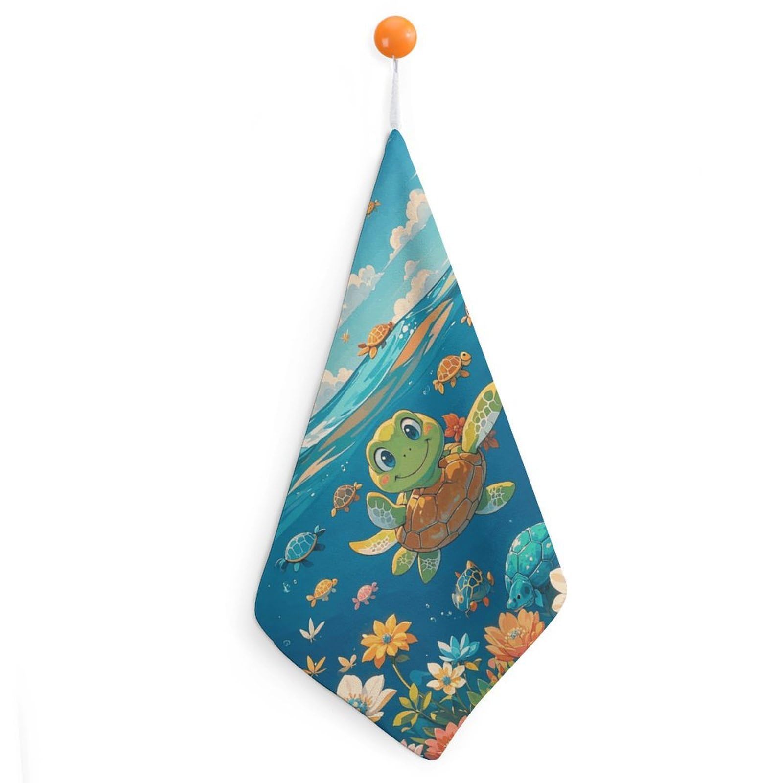 QMNLKH Turtle Hand Towels for Kitchen, Quick Dry Hanging Hand Towels with Loops, Absorbent Hand Towel for Bathroom, Square Soft Microfiber Towels for Gym, 11.8inch 1PCS