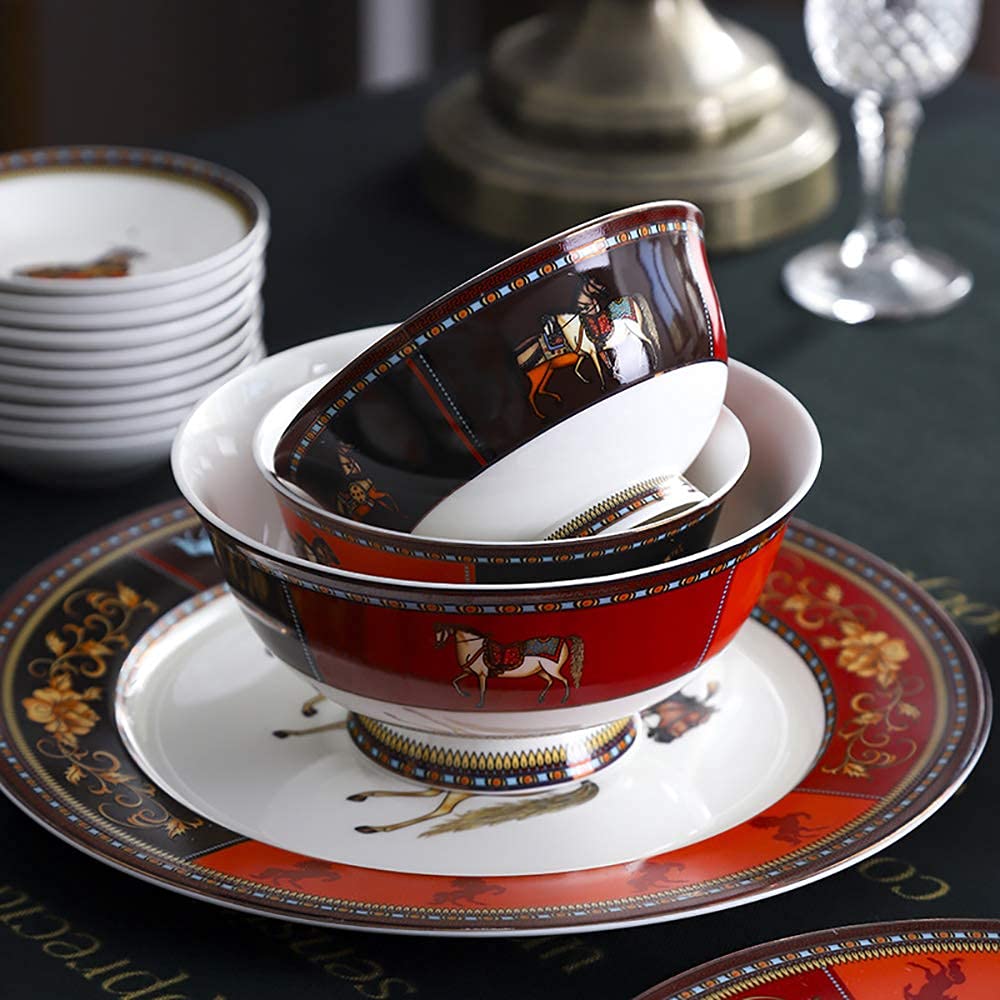 28-częściowy zestaw obiadowy z porcelany kostnej, porcelana nowoczesna kuchnia domowa trwałe okrągłe talerze obiadowe naczynia miski usługa dla 6