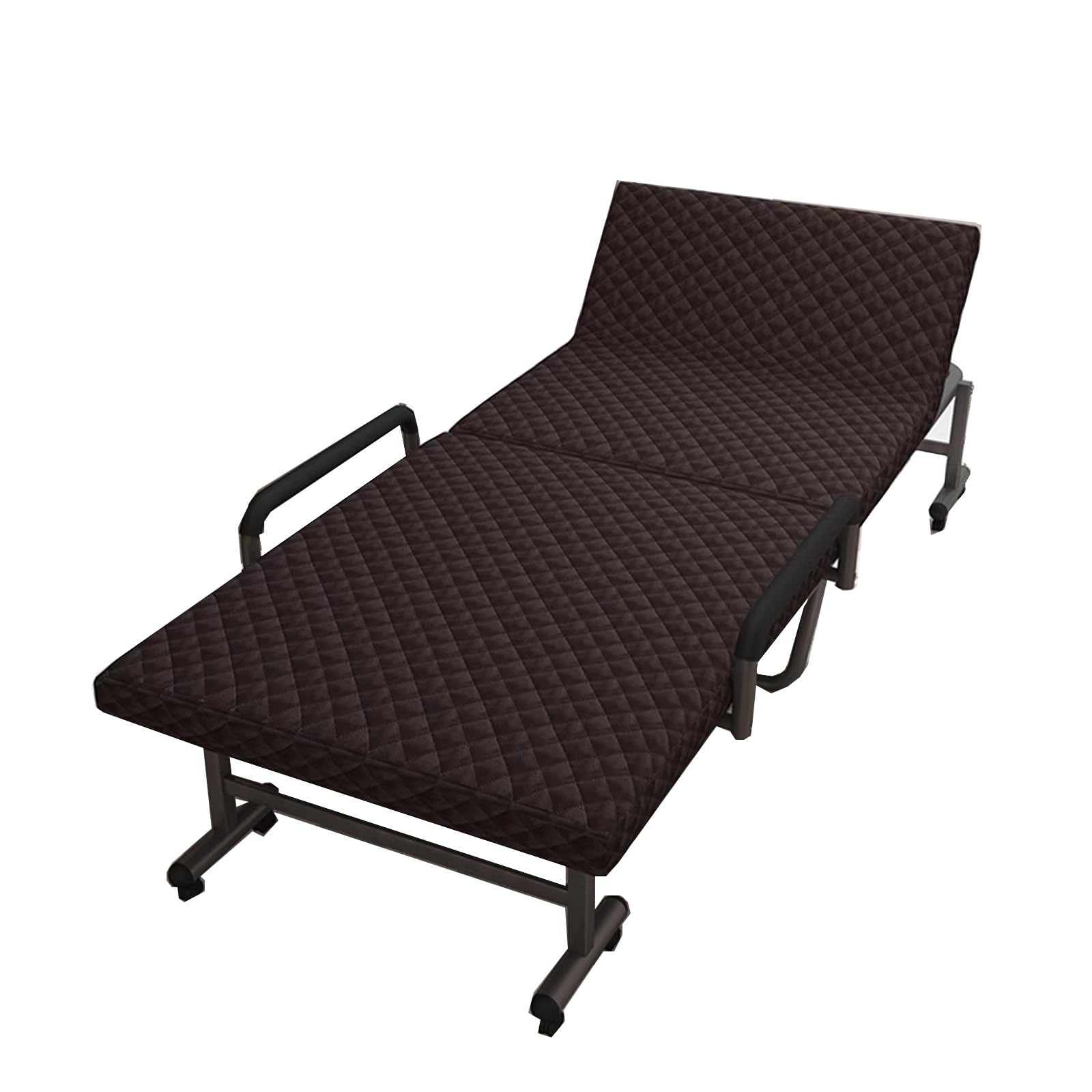 Brandina Pieghevole con Materasso 90x200, Letto Portatile Adulto Pieghevole con Ruote Facili da Trasportare, Struttura Resistente, Regolabile in 6 Posizioni(Brown,65 * 190cm)