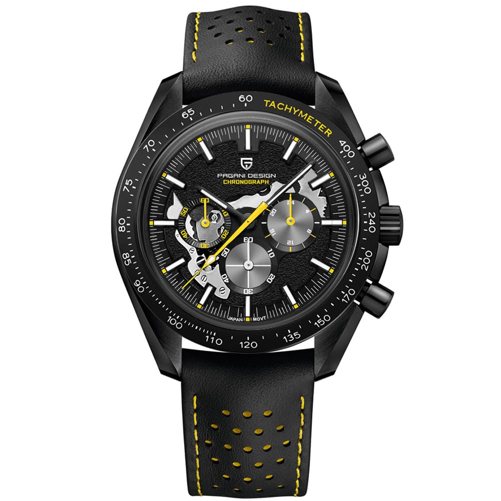 PAGANI DESIGN(パガ－ニデザイン)PD1779 Moon Back Men's Watches Luxury Quartz Watch Men Skeleton Sport Chronograph AR Sapphire Glass Wrist Watch