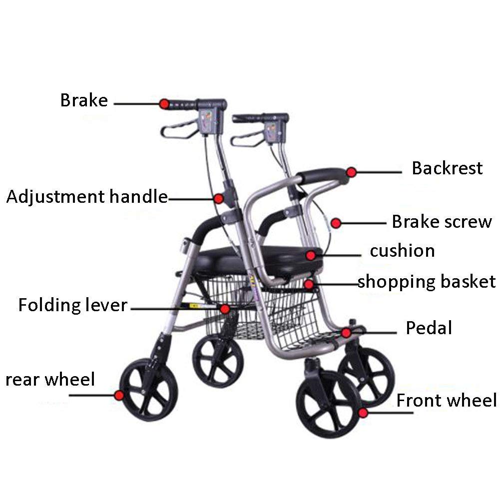 Rollator s Rollator Wheels Lightweight Foldable Upholstered Seat and Backrest Made of Aluminum Mobility Lightweight Collapsible Aluminum Frame