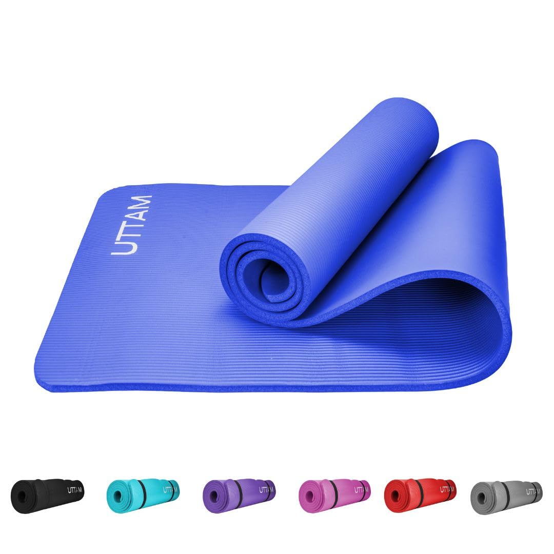 UTTAM Yoga Mat | Multi-Purpose Extra Thick Foam Exercise Mats | Stretching, Resistance Workout & Therapy – Pilates, Home & Gym Equipment Accessory for Men Women Kids (183 x 60cm) (Blue)