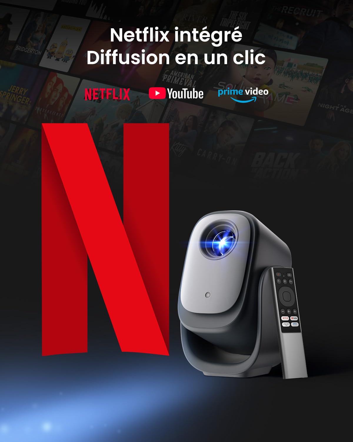 Dangbei N2 Mini Vidéoprojecteur Portable, 200 ISO Lumen Projecteur Vidéo 1080P Natif avec Officiel Netflix, Projecteur Exterieur/Home Cinéma, Rotation à 190°,Auto Keystone/Focus, WiFi, Bluetooth