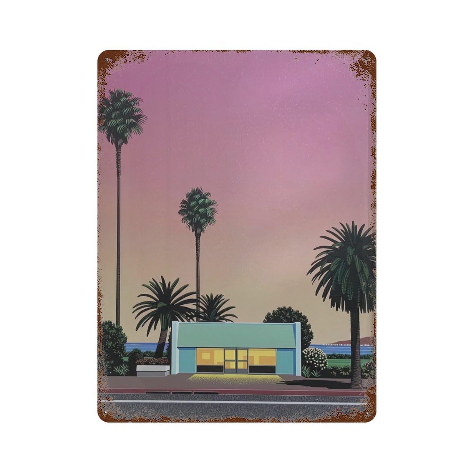 xiaoxiaoshen Palm Trees. Hiroshi Nagai Japanese City Pop Wall Decor Art Metal Tin Poster Modern Home Decor Art Home Bar Shop Decorations Vintage Sign 40x30cm