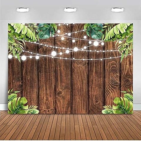 Mocsicka Rustic Wood Green Leaves Backdrop 7x5ft Havana Nights Summer Birthday Party Wooden Board Banner Bridal Shower Baby Shower Brown Wood Photography Backdrops Cover