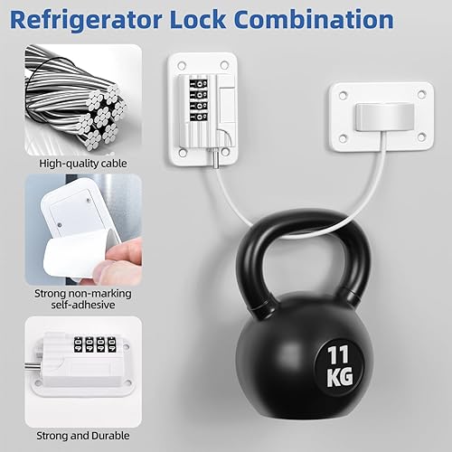 Vista 43 de Paquete de 2 cerraduras para refrigerador, cerradura para refrigerador con protección de alambre de silicona, cerraduras para nevera para niños