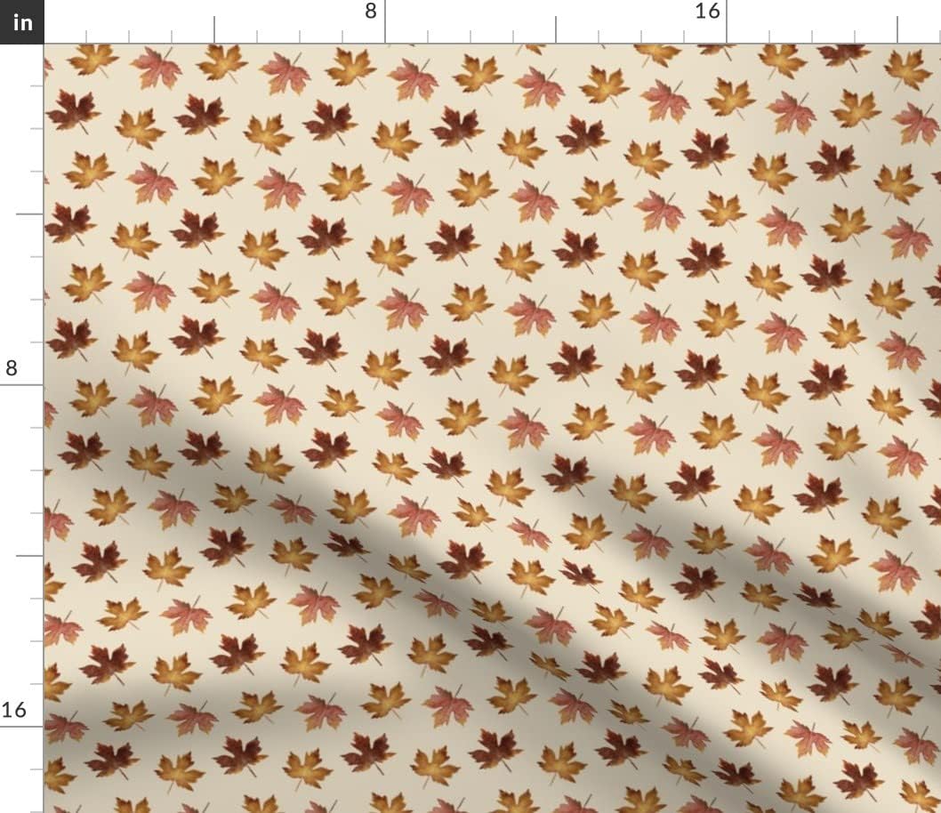 Spoonflower Fabric - Watercolor Maple Fall Leaves Cream Brown Orange Autumn Halloween Printed on Petal Signature Cotton Fabric Fat Quarter - Sewing Quilting Apparel Crafts Decor