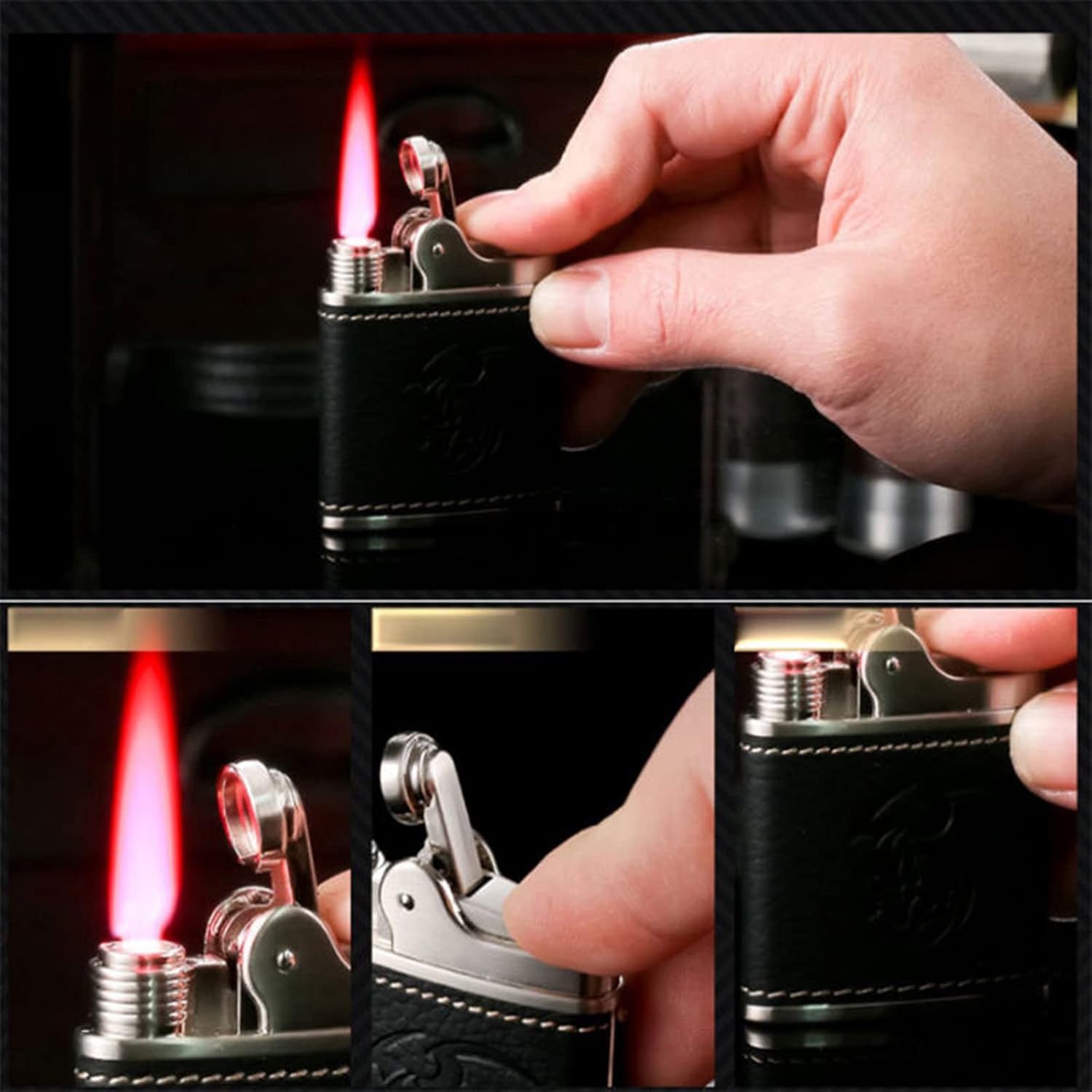 Cigarette Lighter and Ashtray Set, 2 Pieces with Powerful Jet Red Flame Lighter Adjustable Refillable, Cigarette Ashtray Gift Box Set for Men Women Friends