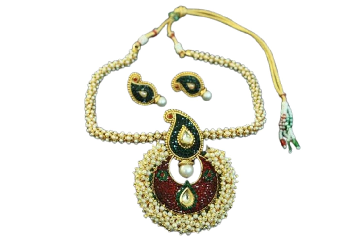 Reeti Fashions Elegant maroon & green necklace set studded with pearls - Review, Price and Buying Guide