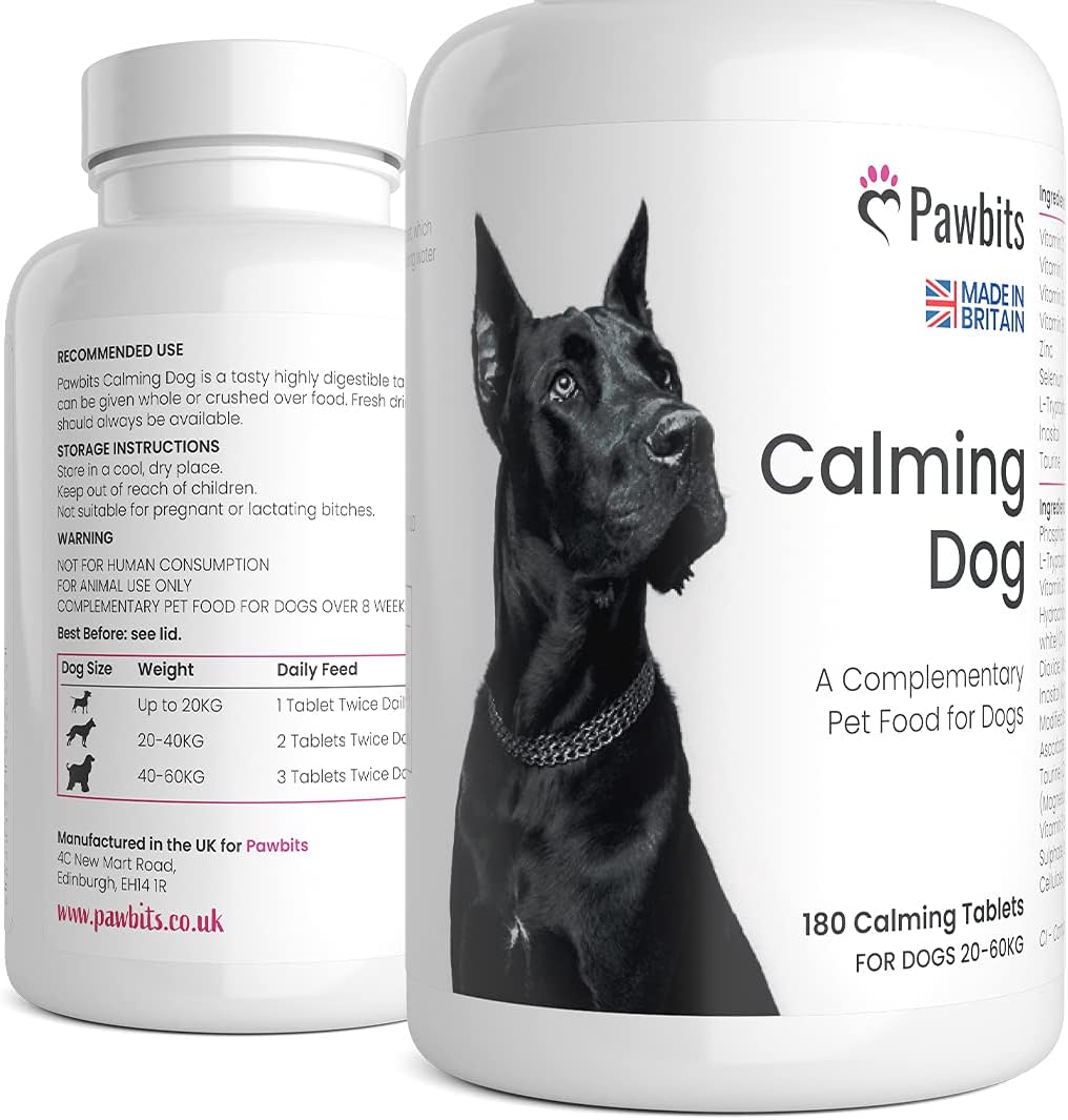 180 Pawbits Calming Tablets Supplement for Anxious & Hyperactive Dogs Calms Relaxes & Non-Sedative Dog Calming Tablets Fireworks, Behavioural Issues, Travel & Vet Visits Natural Calm Aid (180 tablets)
