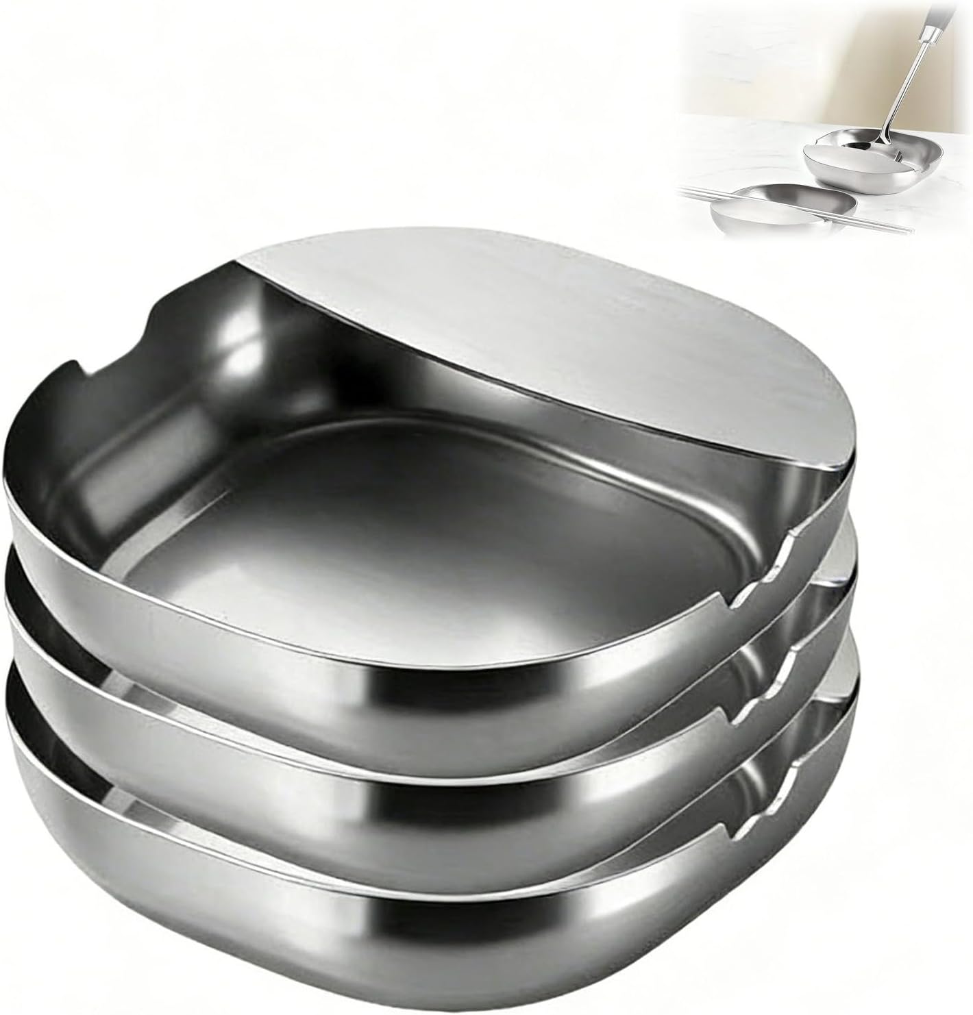 304 Stainless Steel Spoon Rest & Multipurpose Kitchen Utensil Holder, Self-Standing Ladle Holder with Stable Base, Self Standing Utensils Stainless Steel Rest for Stove Top & Kitchen Counter (3)