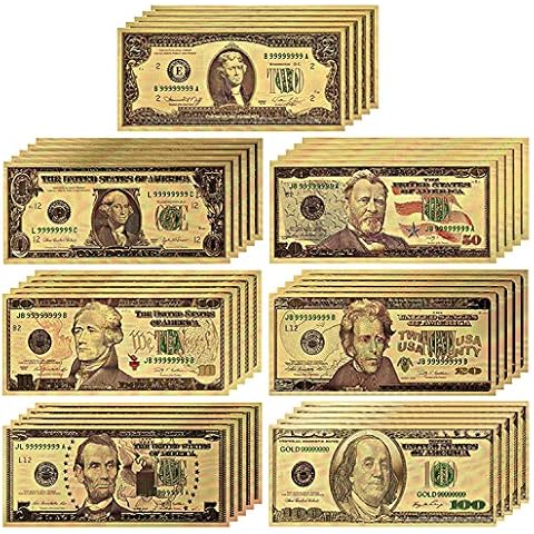 LONG7INES USA President 1/2/5/10/20/50/100 Dollar Bill Banknote, 24k Gold Coated Legacy Limited Edition Chief Executive Banknote Bill Great Gift for Coin Currency Collectors and Republican (35 Pack) Cover