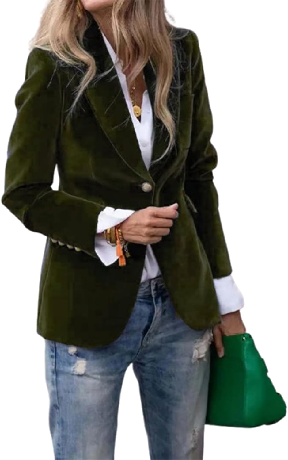 Women's Velvet Blazer – Single Button Business Casual Jacket with, Long Sleeve Soft Velvet Suit Coat
