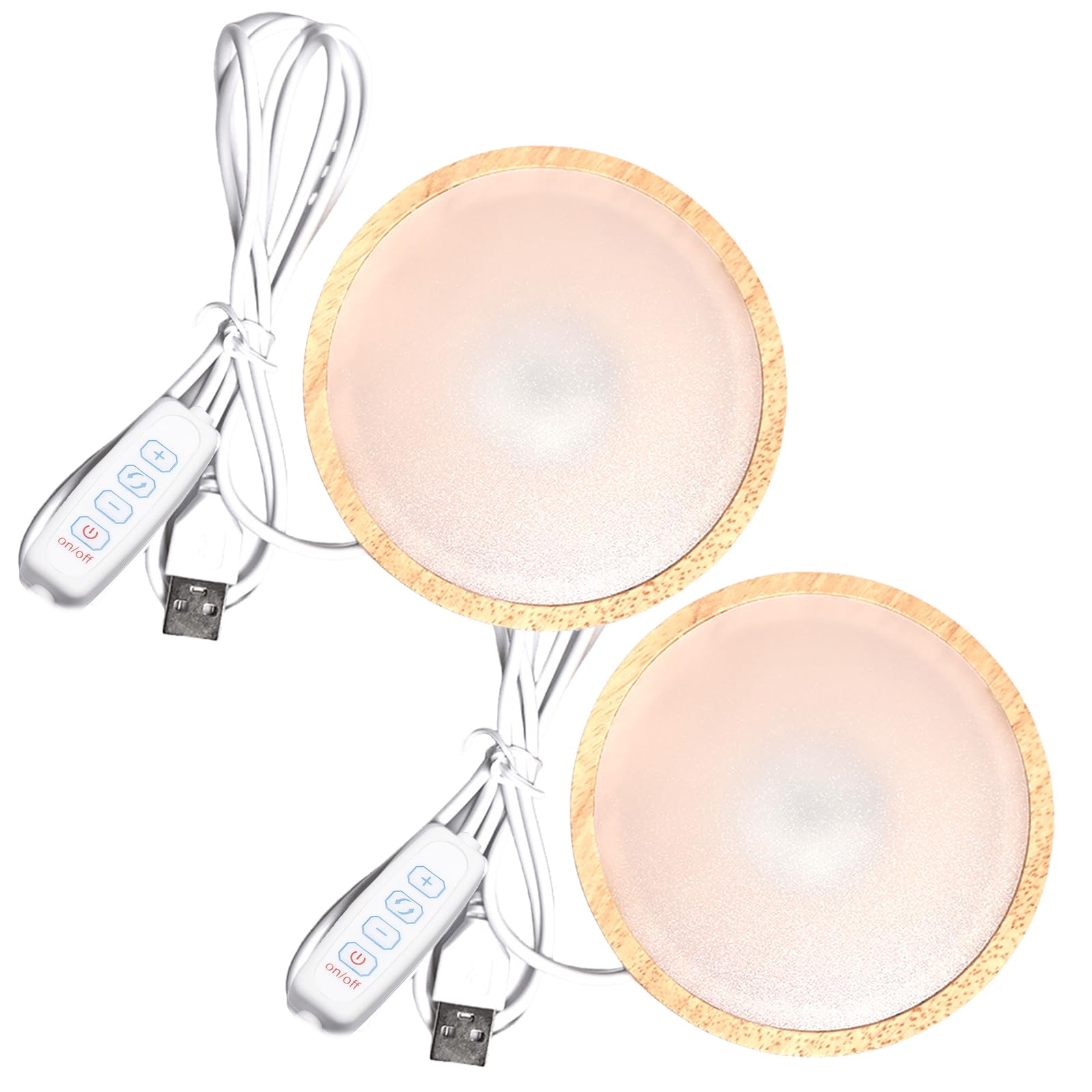 éclairage 3 Couleurs Réglable Socles LED En Bois Sporgo Lot De 4 - Support Lumineux USB 3 Couleurs Pour Bijoux Et Déco Socle Bois 7x2cm