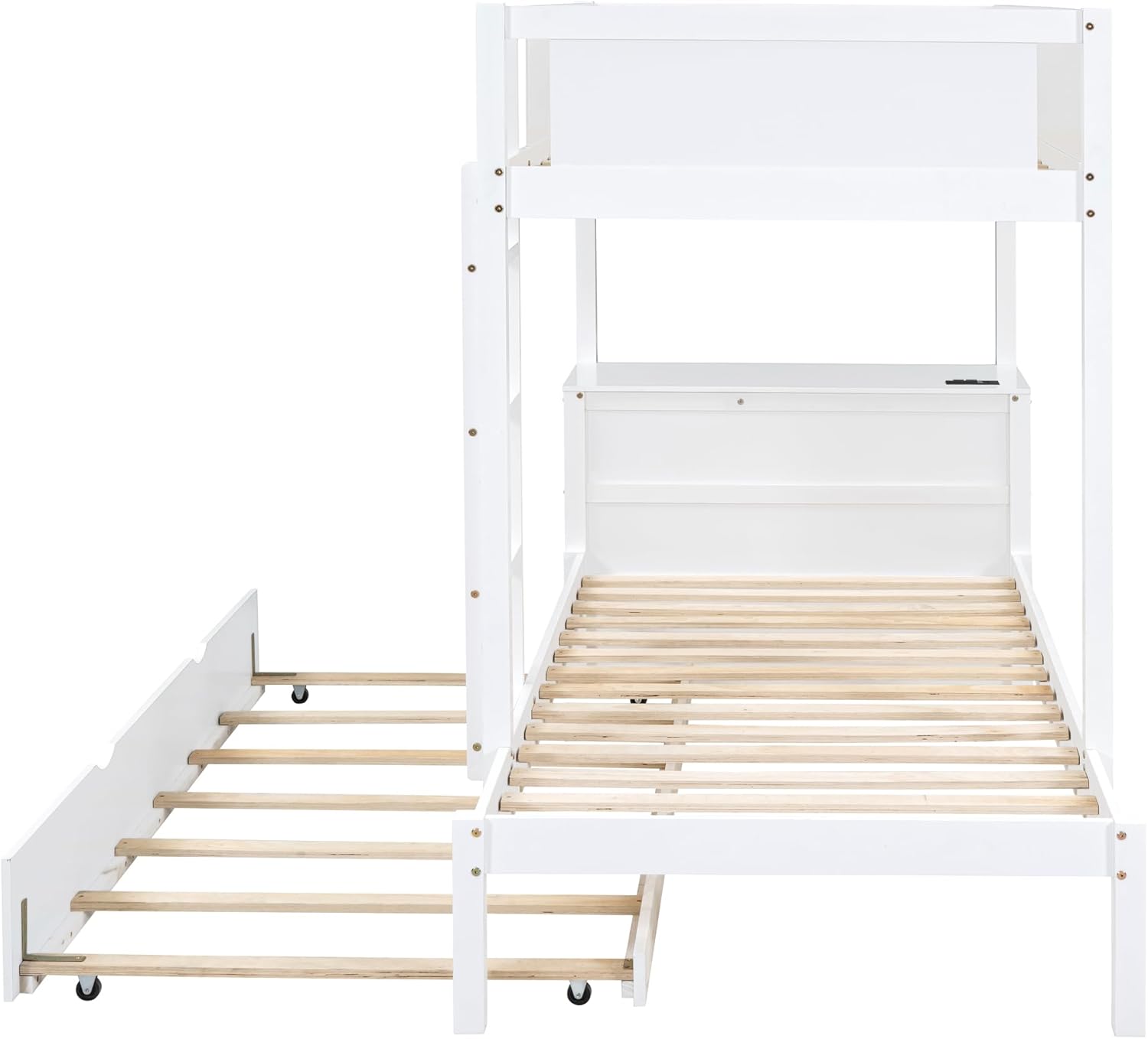 Harper & Bright Designs Twin Over Twin Bunk Bed with Trundle, Desk and Storage Drawers, Wood Bunk Bed Frame for Kids Teens Adults, White