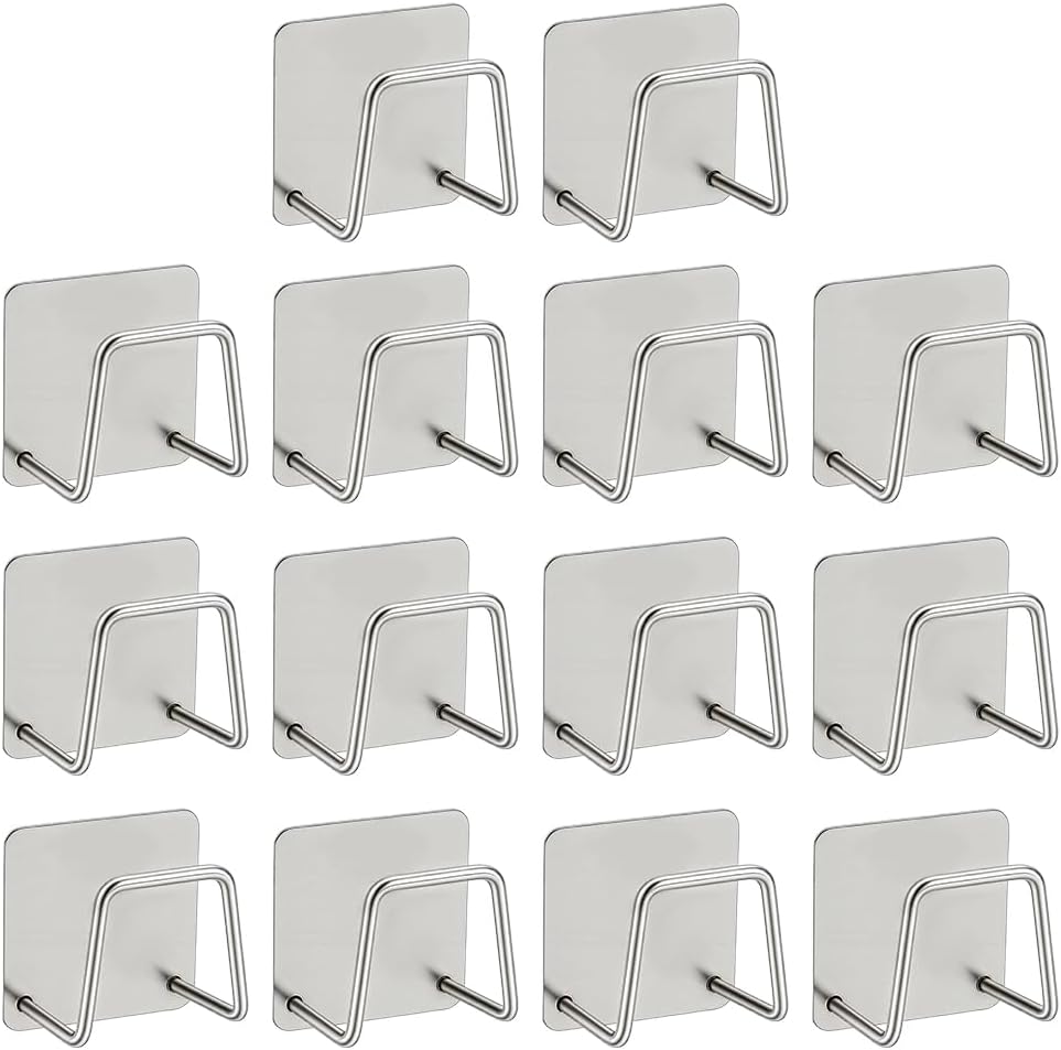 OLYCRAFT 14 Set Under Cabinet Cutting Board Holder Pot Lid Chopping Board Organizer Rack Stainless Steel Hanger Silver Square Adhesive Holders for Kitchen Sink Cabinets Counter Scratch