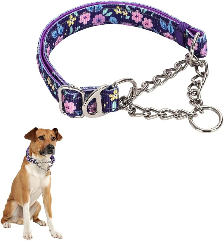 Coleira Martingale para Cães com Corrente de Aço Inoxidável HimyBB Purple Flower M