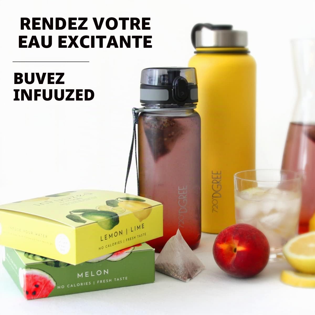 720°DGREE Goût pour l'eau "InFuuzed" - Paquet 5 Sortes - Boisson froide sans Sucre et Calories - Boissons naturellement délicieuses pour ta gourde - L'Alternative aux limonade, thé glacé, sirop