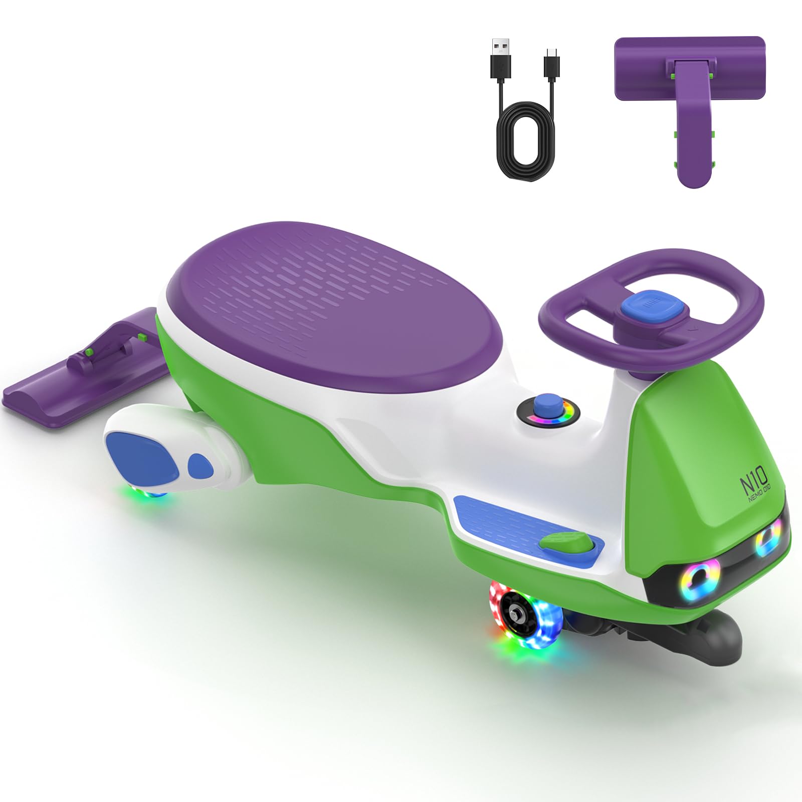 FanttikRide N10 Pro Electric Wiggle Car, USB-C Charging, Eye Lights, Green
