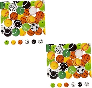 SEWACC 96 Peças Kit De Contas De Silicone Colar Medalhão Leopardo Chaveiro Contas Circulares Contas Soltas De Silicone Contas Espaçadoras De Silicone Contas De Bola Esportiva Contas DIY
