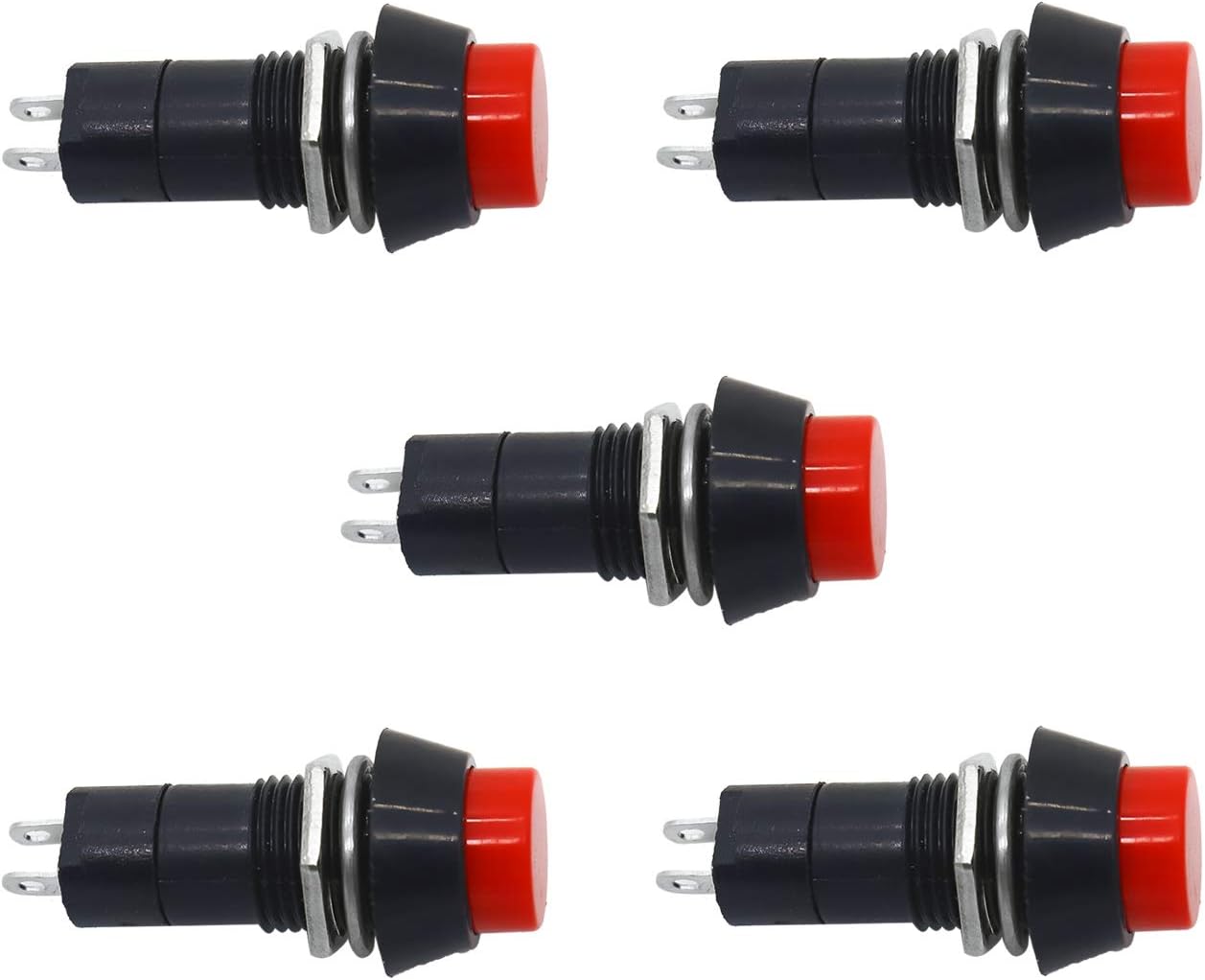 Electronic Spices PACK OF 5 Push Button 2-Pin Self-Locking SPST RED On-Off Switch