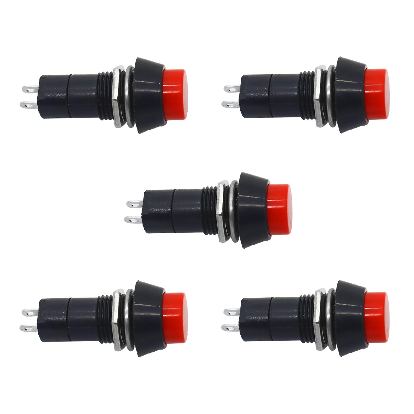 Electronic Spices PACK OF 5 Push Button 2-Pin Self-Locking SPST RED On-Off Switch
