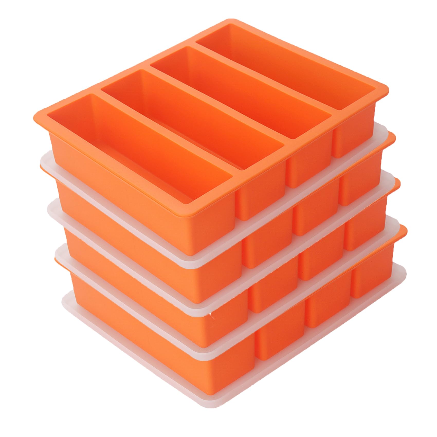 Large and Long Ice Cube Tray 4 Pack Silicone Freezing Container Sticks with Lid for Whiskey, Water Bottle, Food Leftovers and Baking(Orange)