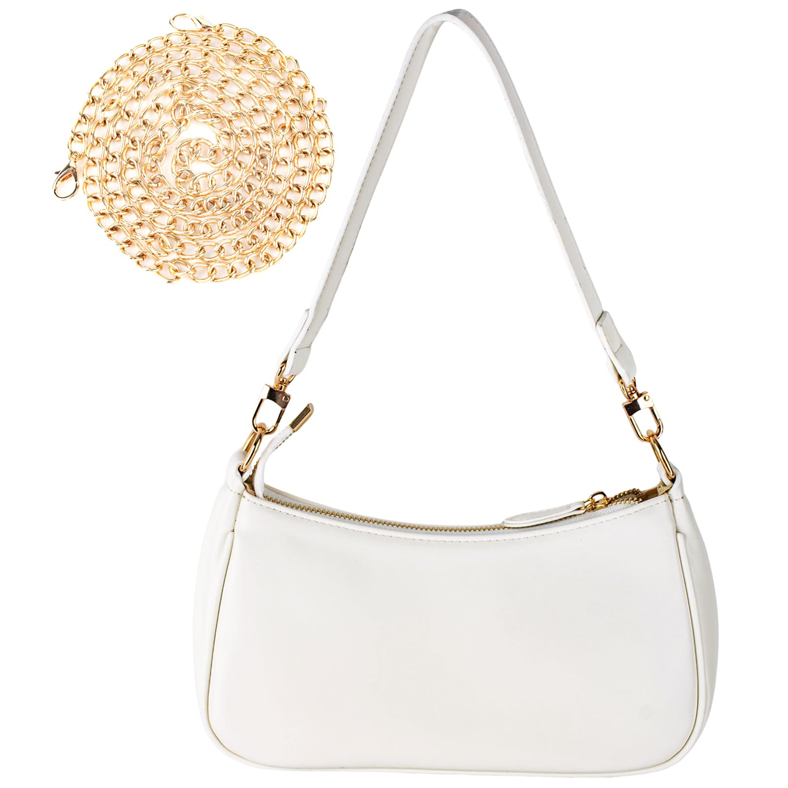 GWAWGPU Leather Shoulder Bag for Women, Clutch Handbags with Chain, Shoulder Purse for Women, Small Shoulder Bag with Zipper
