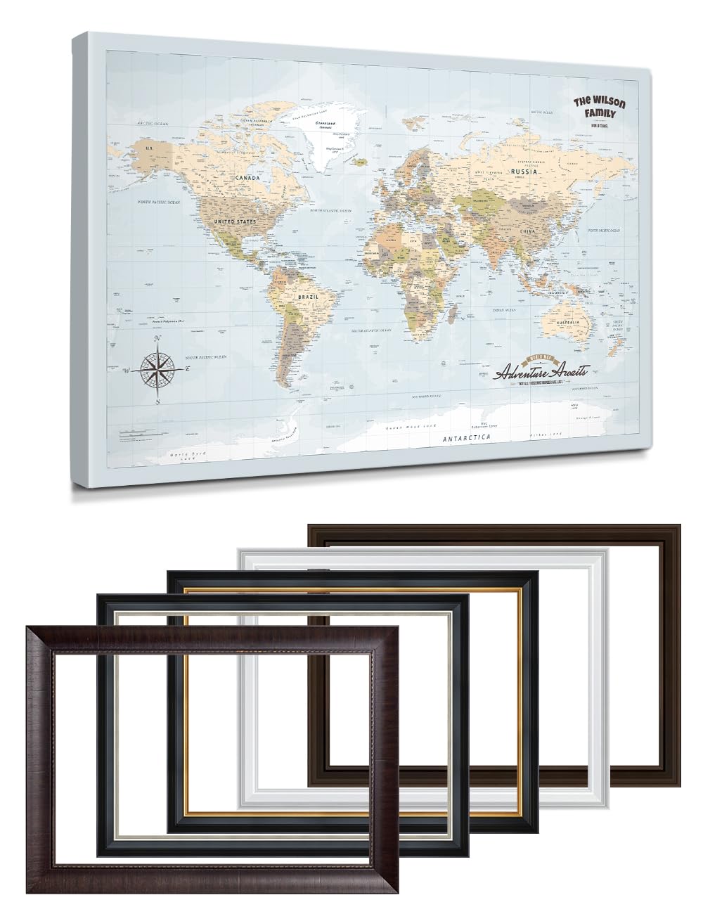 IPIC Personalized Blue Ocean Framed World Map Pin Board, Size 36x24 in