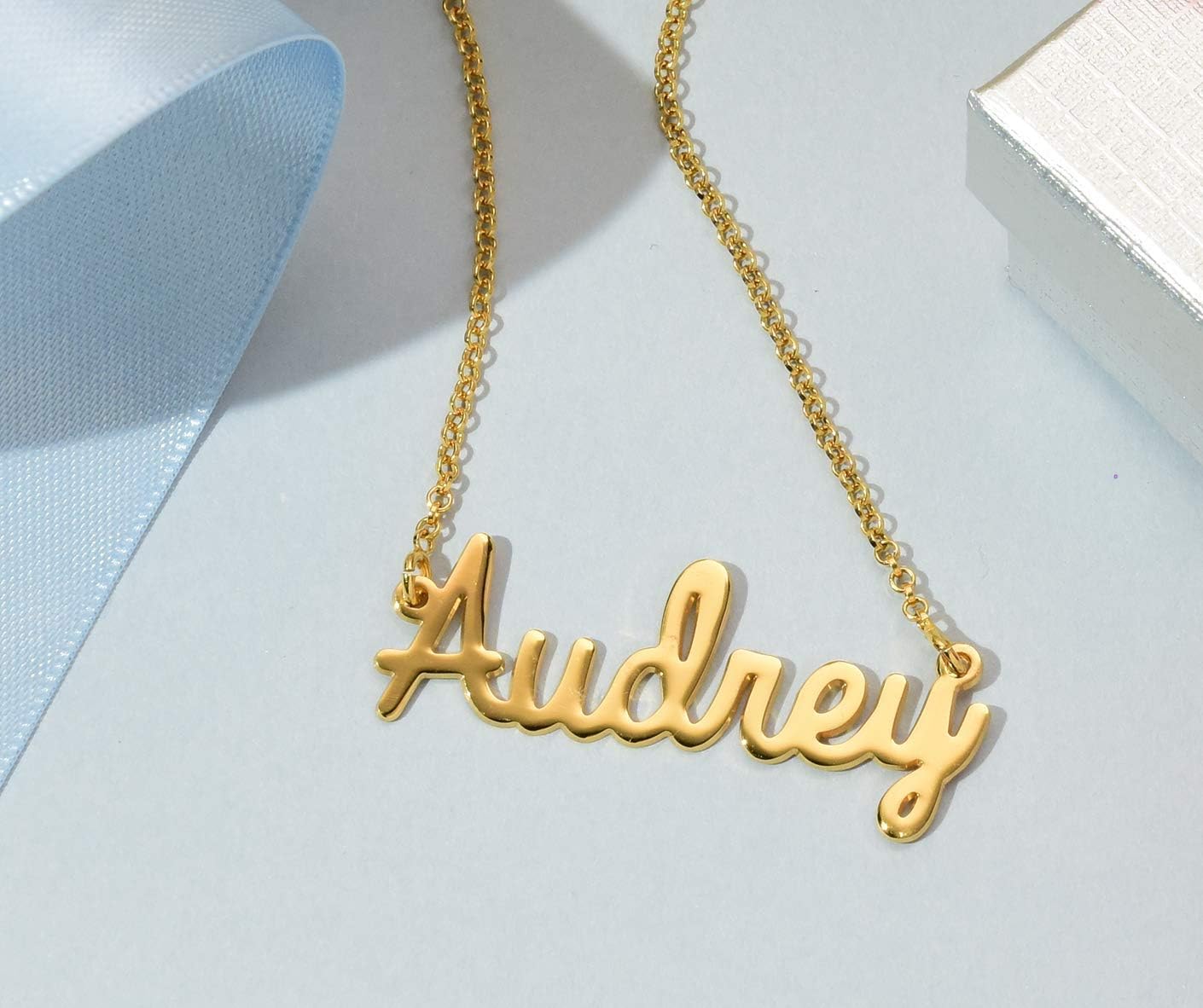 Handmade Personalized Custom Made Cursive Name Necklace - Sterling Silver 925 Nameplate Pendant Christmas Gifts, Dainty Elegant Valentines Day Jewelry Gift for Her Mom Grandma