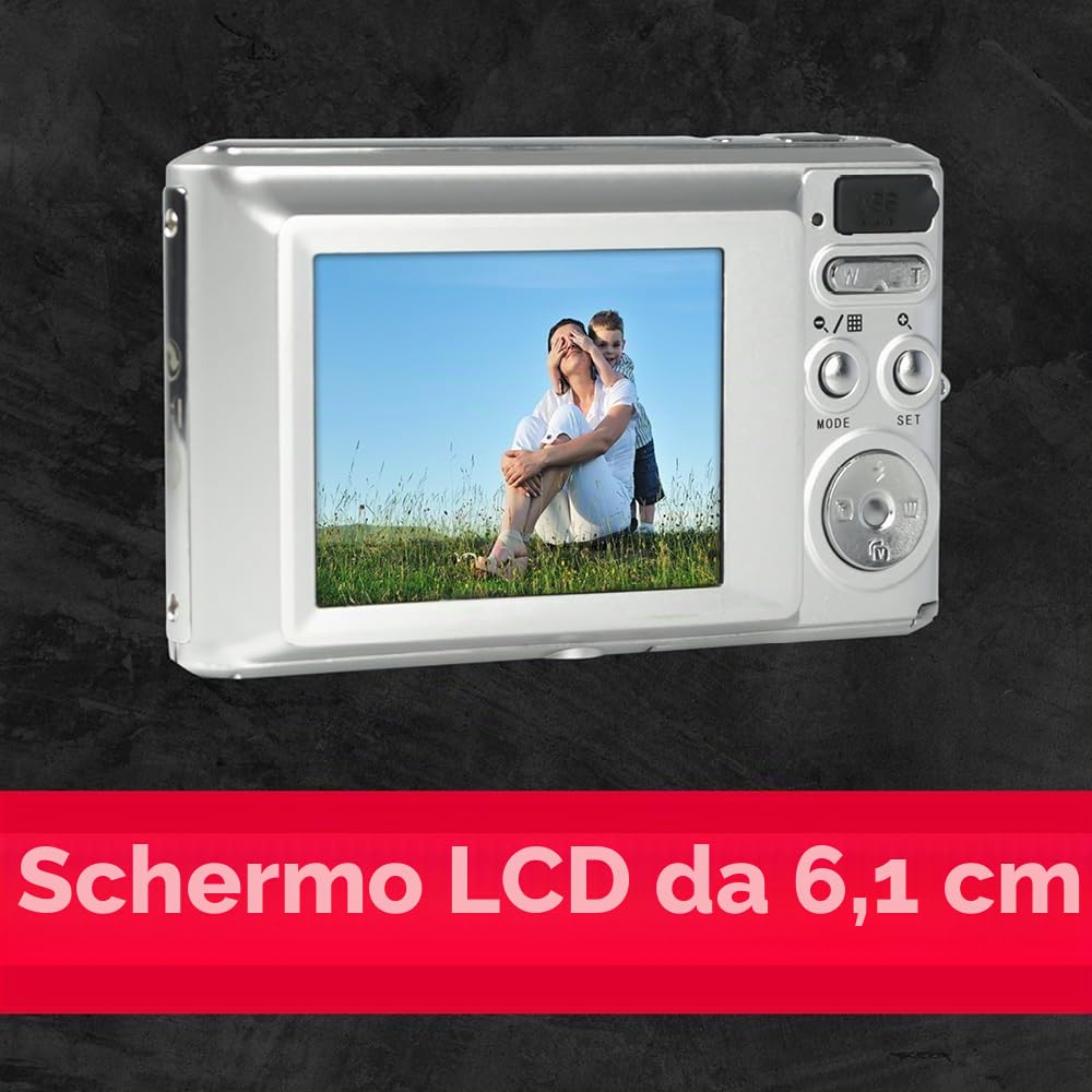 AgfaPhoto - Fotocamera Compatta Digitale 24MP - Realishot DC5500 - Schermo LCD 2,4" - Zoom Digitale 8X - Video HD 720p - Autofocus, Rilevamento Viso & Stabilizzazione - Batteria al Litio - Argento