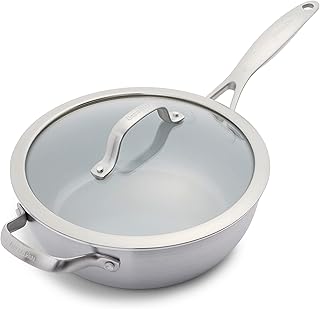 (3.3l, Saucepan) - GreenPan CC000015-001 Venice Pro Stainless Steel 100% Toxin-Free Healthy Ceramic Nonstick Metal Utensil/Dishwasher/Oven Safe Covered Chef's Pan, 3.3l, Light Grey