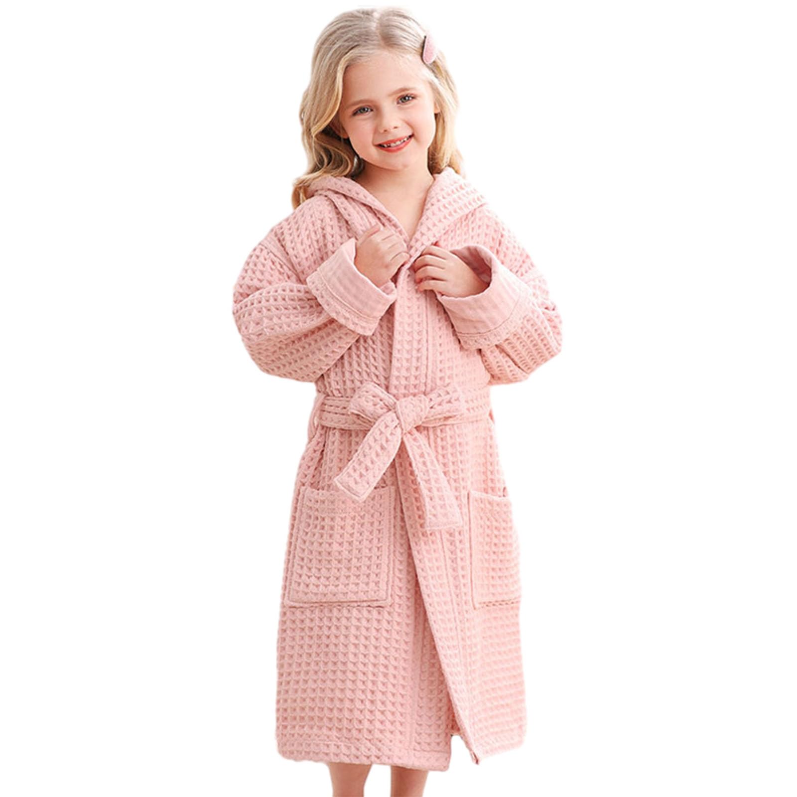 Robe de Chambre Fille Peignoirs Enfant VêTements Nuit et GarçOn Pyjama Universel Doux et Respirant à Capuche en Coton, Double Poche, Double Couche, éPais