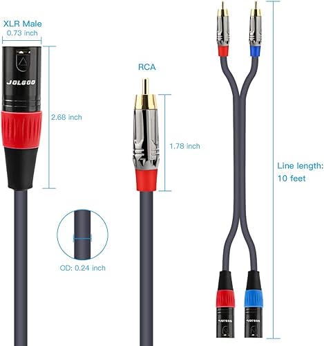 Miniatura 7 de Cable RCA a XLR - Cable de audio de alta fidelidad macho RCAXLR doble, 10 pies, cable OFC 4N, para amplificador, mezclador, micrófono