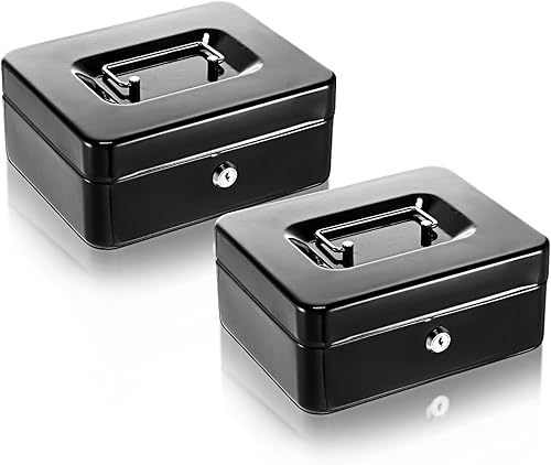 Blulu 2 cajas de efectivo con bandeja de dinero y cerradura de llave, caja de seguridad pequeña para dinero de metal para dinero pequeño, cheques,