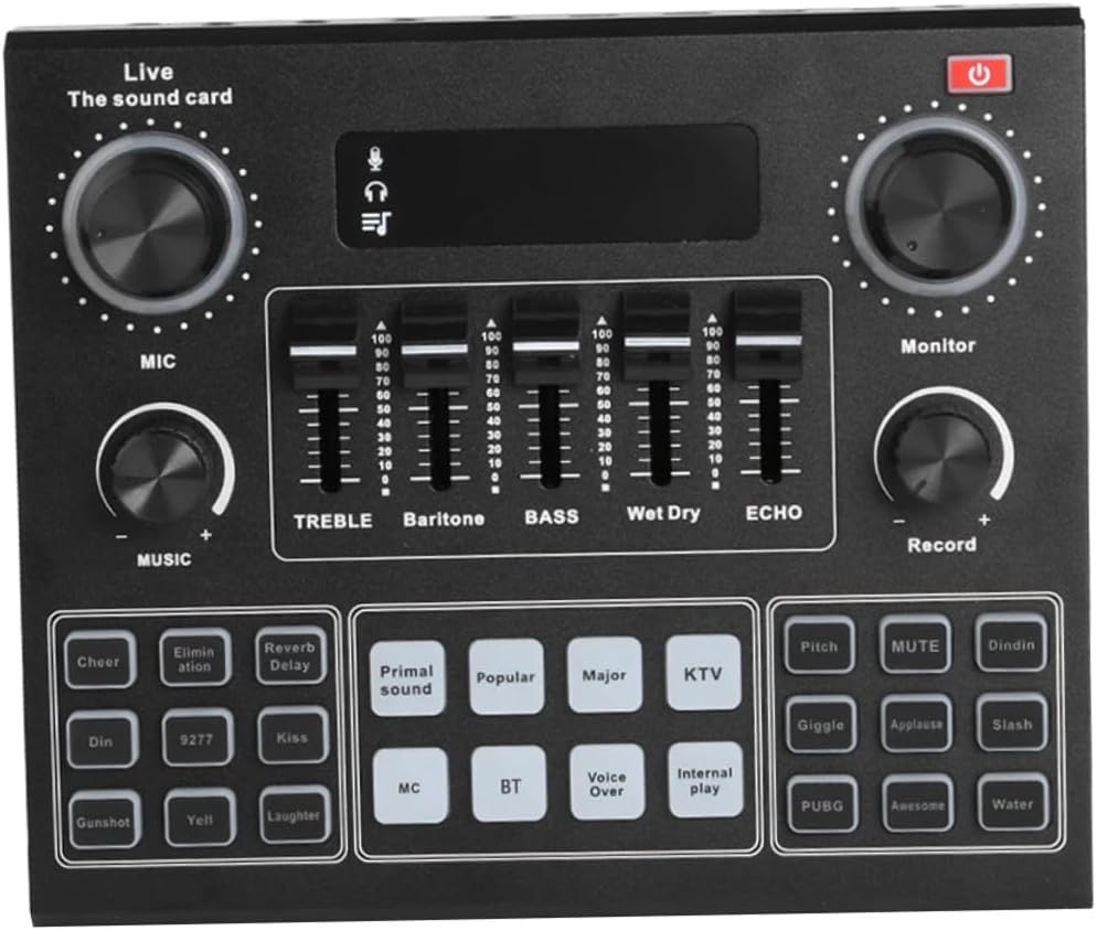 Voice Changer Audio Mixer with Reverberation Levels Sound Effects for Live Streaming Compatible with Phone Laptop Portable External Sound Card for Broadcasting Karaoke