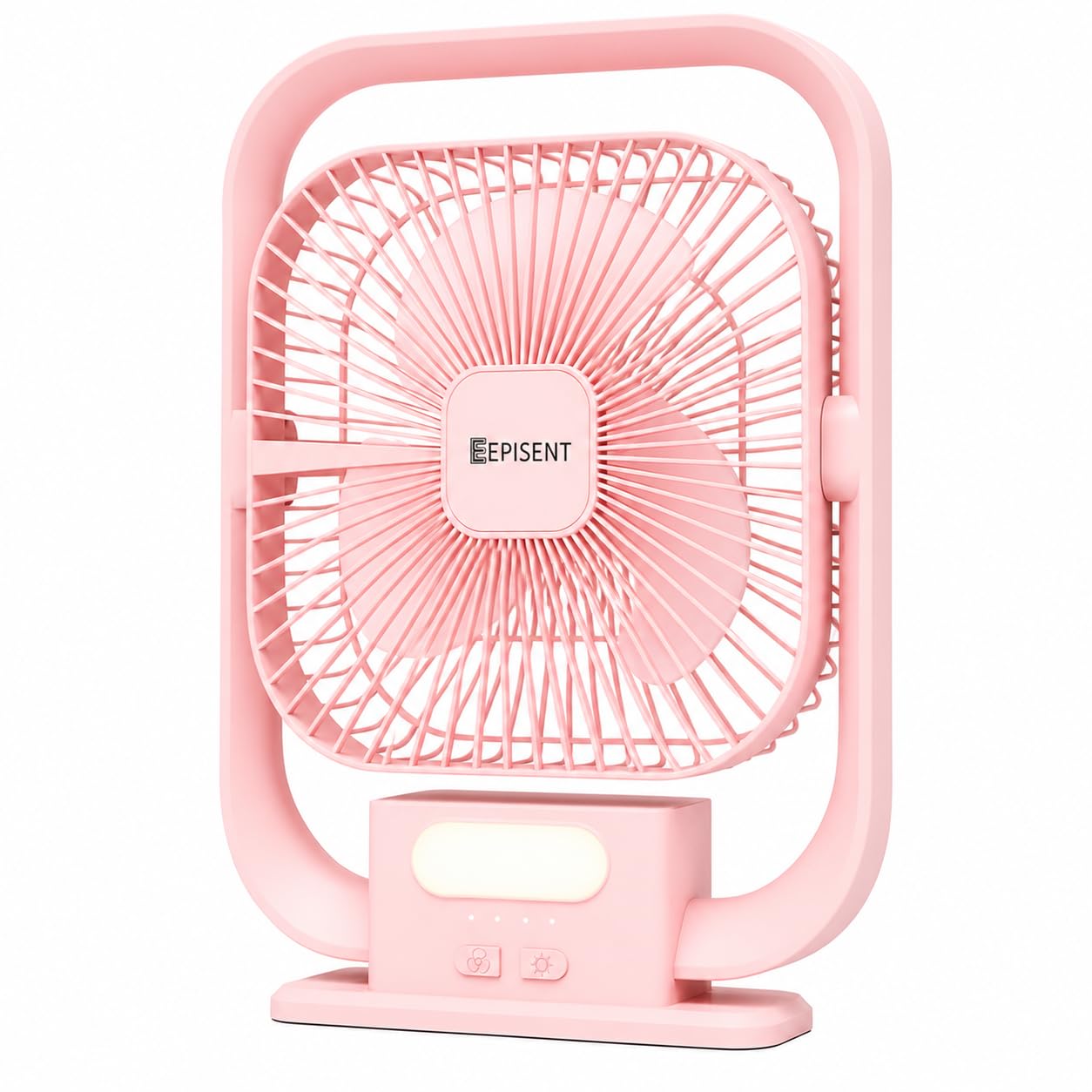 EPISENT Small Desk Fan, Pink, USB Rechargeable Desktop Fan with LED Light