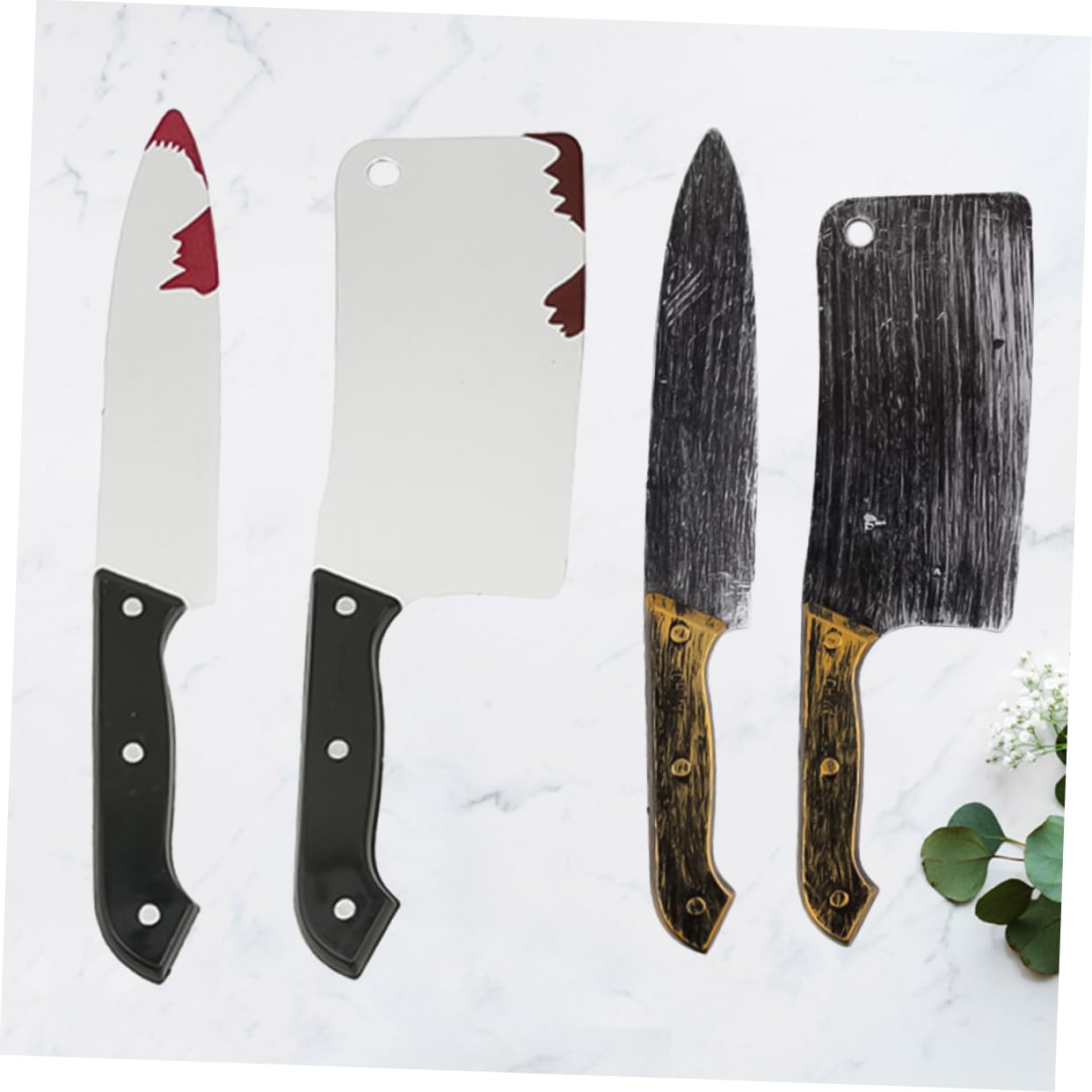 SOLUSTRE 12 Stück Teiliges Halloween Cutter Set Fake Cutter Requisiten aus Kunststoff mit Bluteffekten Gruselige Dekoration für Halloween und Festivals Spaßige Performance Requisiten