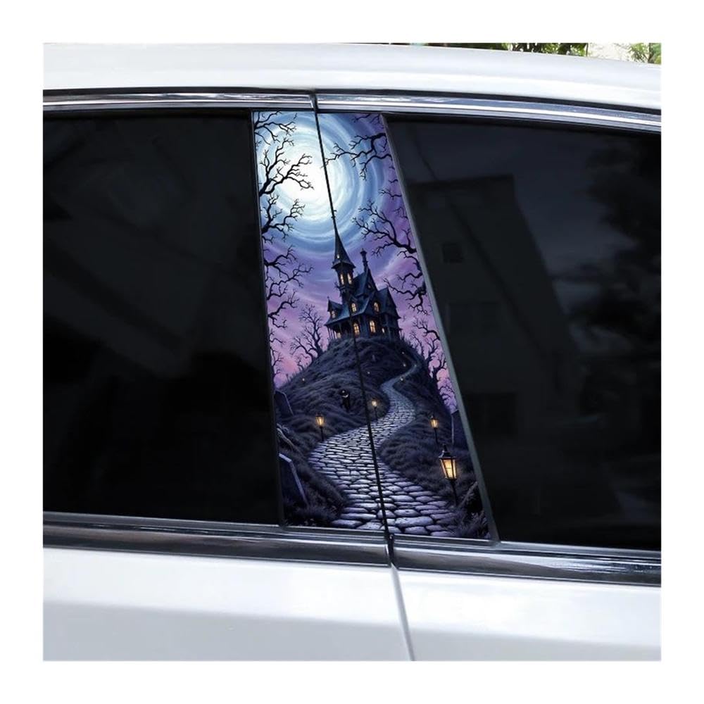 Decorative Items 2pcs Halloween Cemetery Stickers Car Window Pillar Stickers DIY Horror Stickers(G)