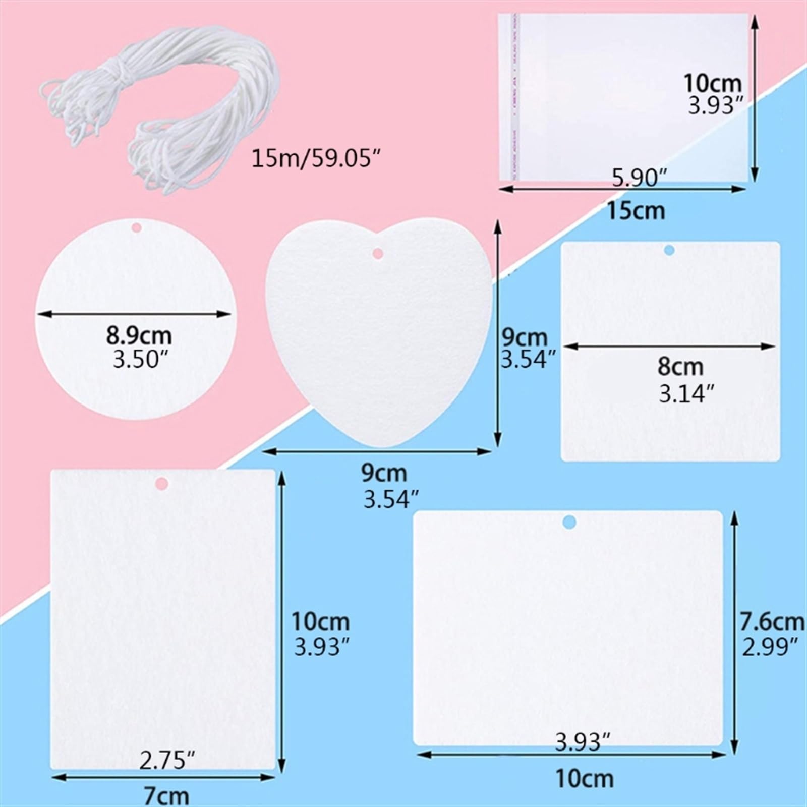 100 Stück Sublimations-Lufterfrischerblätter, Sublimations-Lufterfrischer-Rohlinge, Autoduft-Hängeblätter-Rohlinge-Set (Color : Heart shape-9cm)
